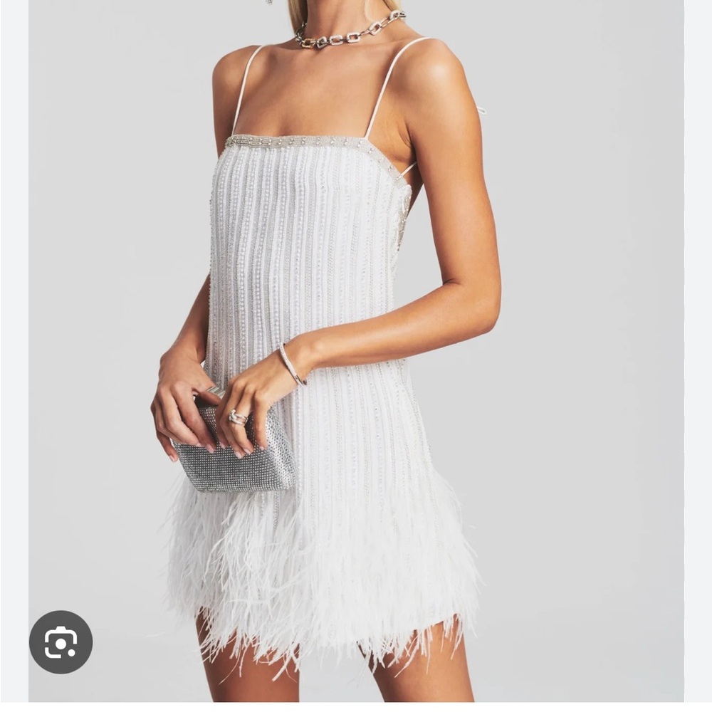 Retrofête White Feather Mini Dress